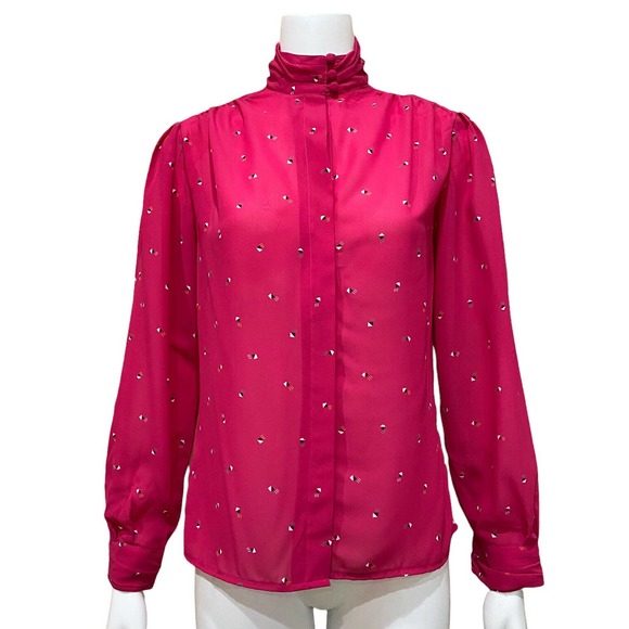 CHAUS WOMAN Fuchsia High Collar Button Blouse Shirt size 10 - Picture 1 of 9